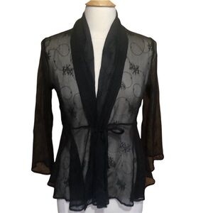 Karol Richardson 100% Silk Black Shear w/3/4 Sleeves & tie closure Size S/P